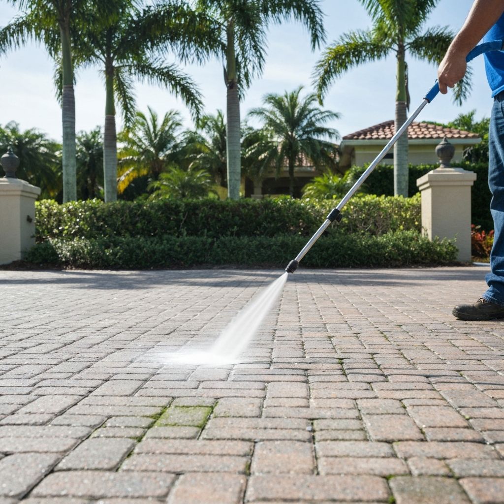 Professional paver cleaning and soft-wash sanitization in South Florida